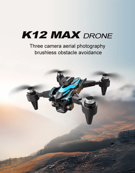 K12 MAX DRONE Three Camera Aerial Photography Brushless Obstacle Avoidance Remote Control UAV Quadcopter Toys for Adults Kids
