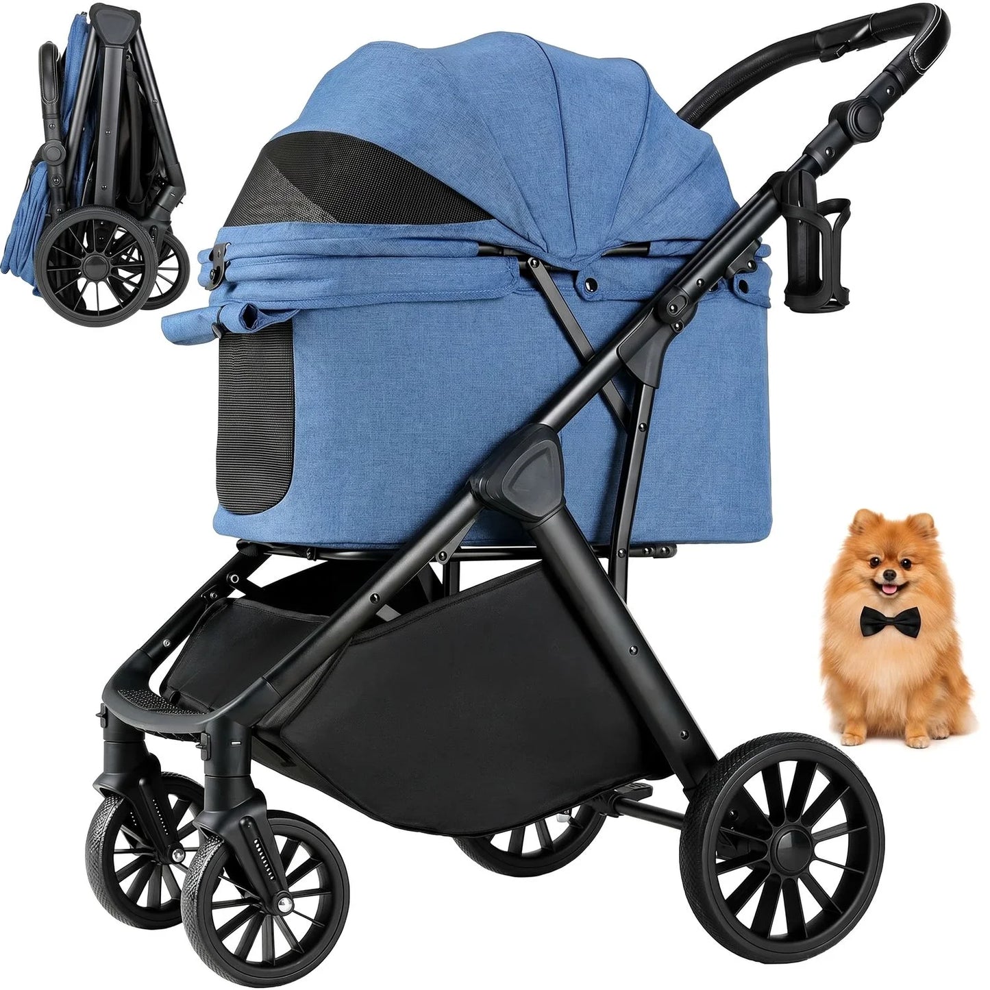 Foldable Pet Stroller for Medium Dog Cat, Pet Travel Carrier, Adjustable Handle with Sun Shade, Shock Absorbers, All-Terrain