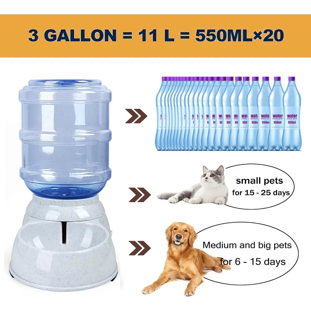 3 Gallon Gravity Dog Water Dispenser, 11L Automatic Pet Waterer for Dogs & Cats, Large Capacity Water Feeder
