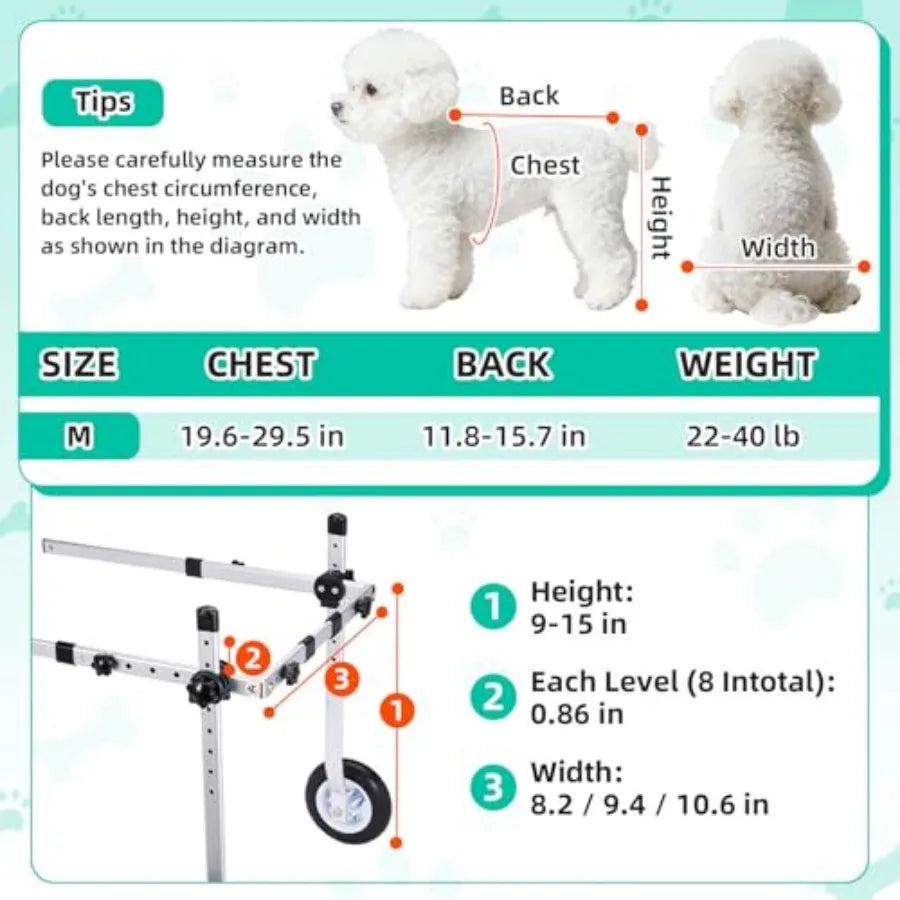 Dog Wheelchair for Back Legs - Lightweight Portable Wheelchair with Reflective Stripes, Adjustable Pet Wheelchair Cart for Seni