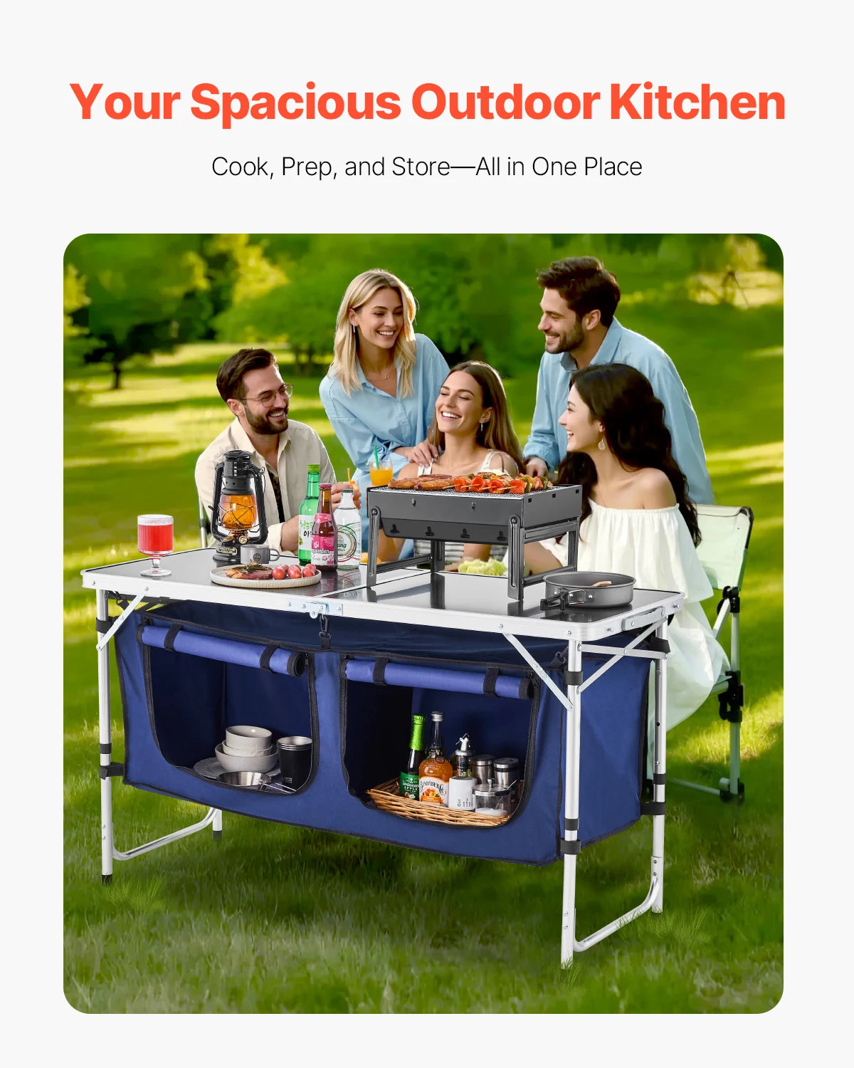 Camping Kitchen Table Folding Outdoor Cooking Table Aluminum Lightweight Portable Cook Station Foldable Camp Table