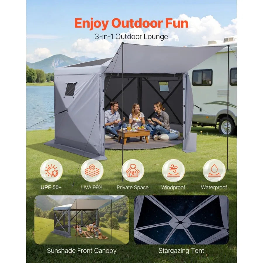 12 x 12 ft Pop Up Gazebo Screen Tent 6-Sided Large Camping Canopy with Removable Top Carry Bag Quick-Set Bite-Proof Screen House