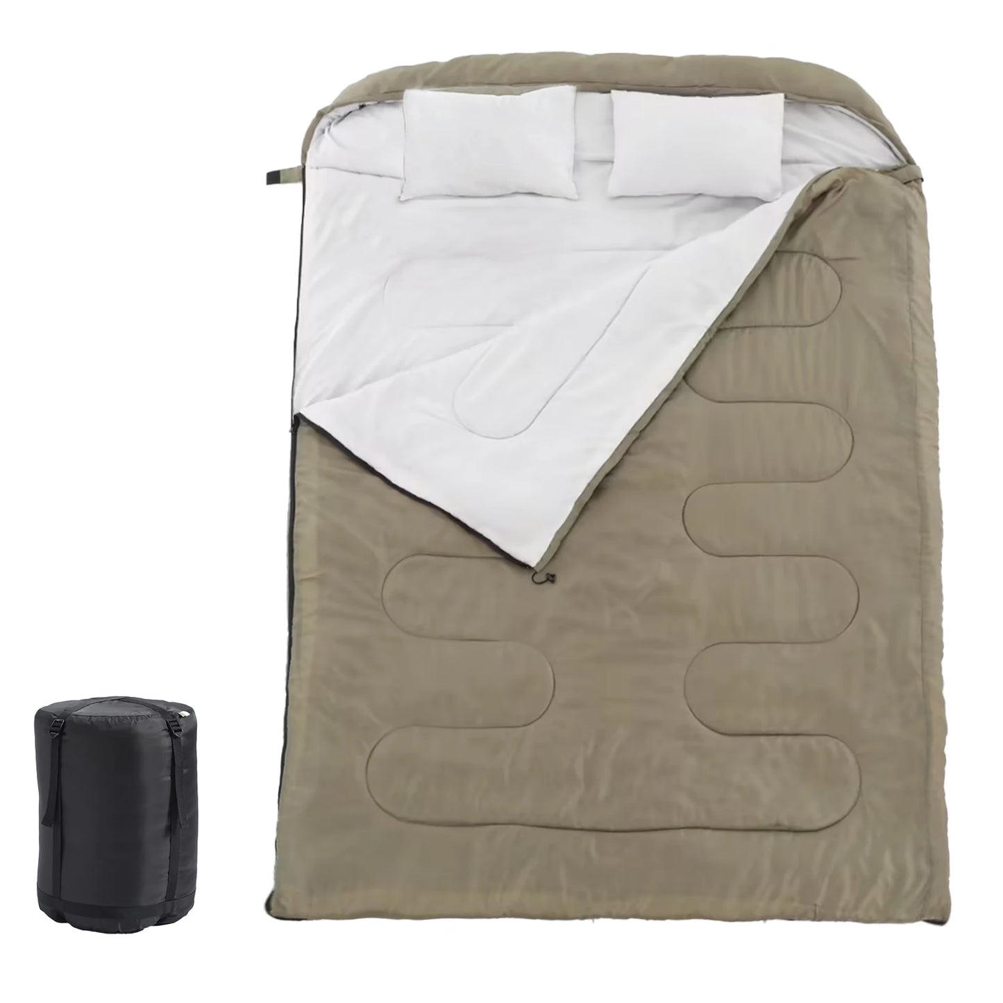 Double Sleeping Bag for Adults with Pillow, Lightweight 3 Season Portable Compact Sleeping Bag for 2 Person Hiking Fishing