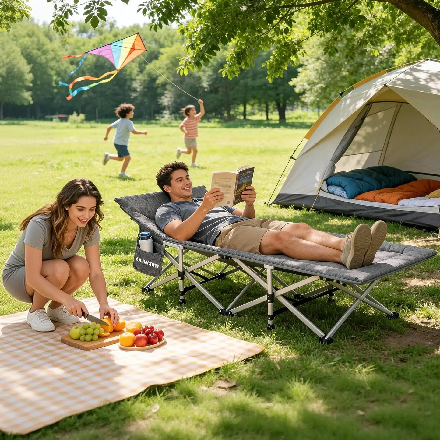 Camping Cot for Adults with Pillow, 450lb Capacity, No Assembly Folding Cot for Outdoor, Compact Storage