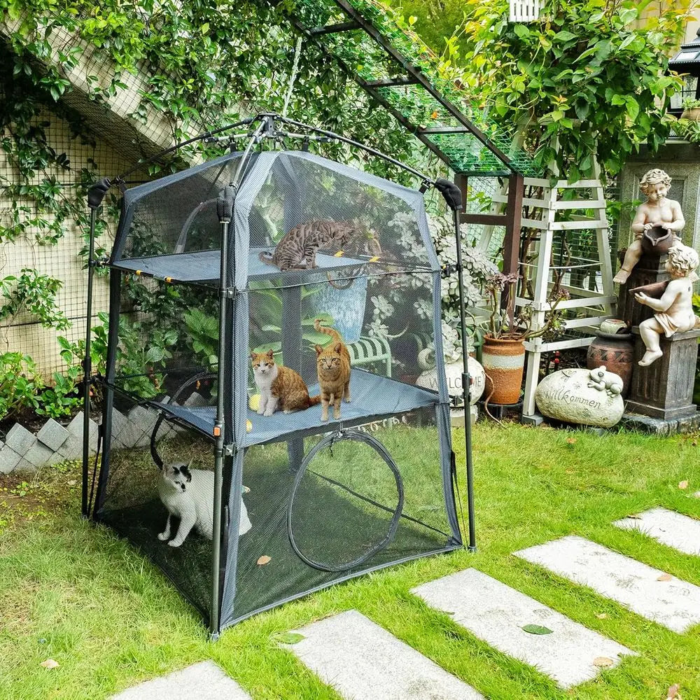 X-Large Foldable 3-Tier Cat Enclosure with Indoor/Outdoor Use, Portable Catio, and Dual Door Design