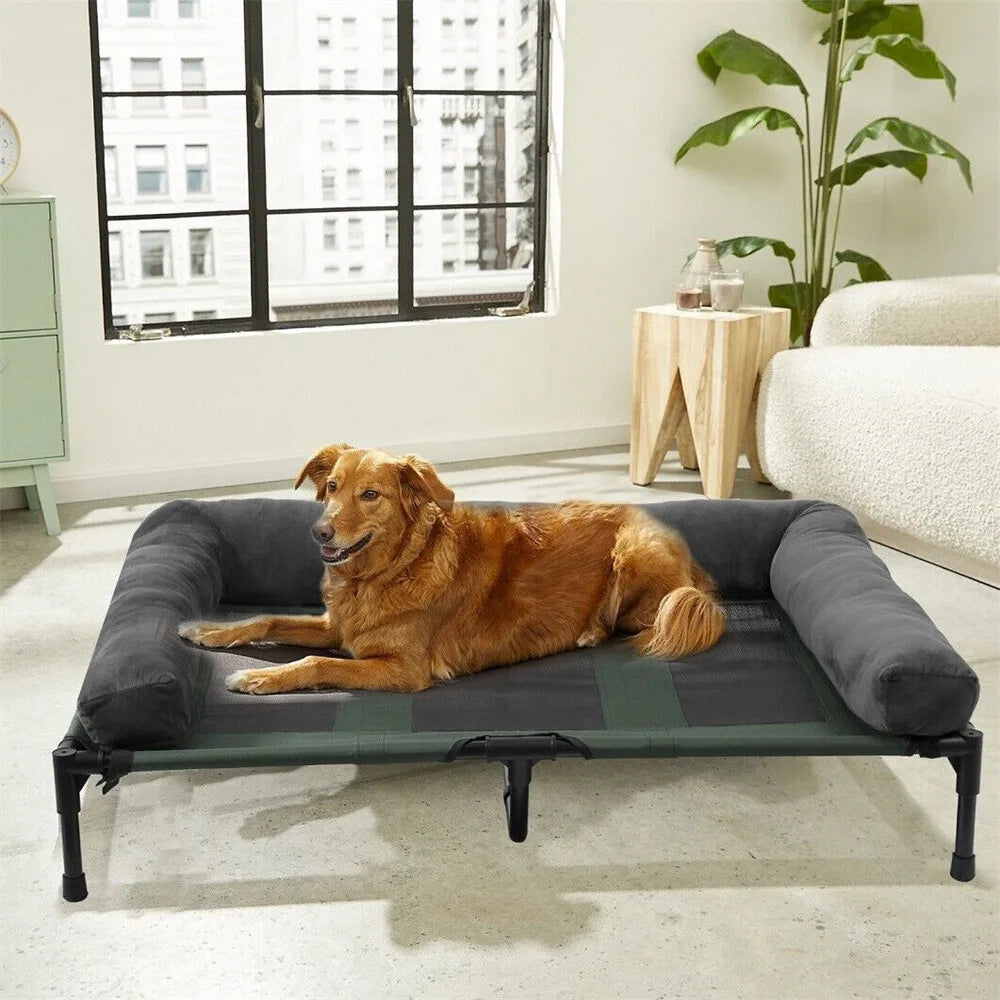 XXL XL Large Cooling Elevated Dog Bed  Indoor Outdoor Raised Sofa Bed with Plush Mat Winter Summer