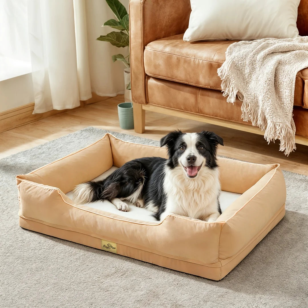 Rectangular Dog Pet Sofa Bed With Bolster Washable Couch Lounger With Flat Sponge Base Waterproof Lining Removable Cover