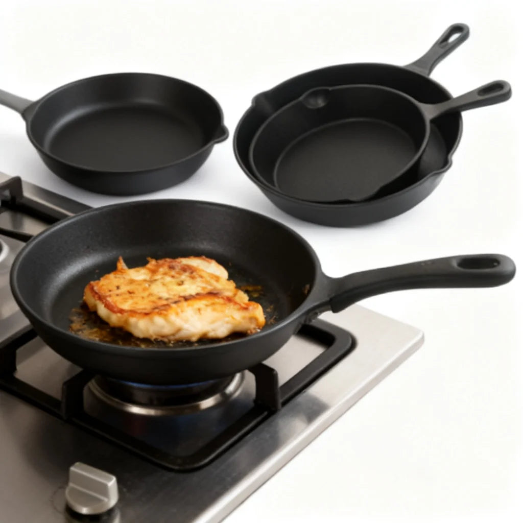 Durable Cast Iron Skillet Set 3-Piece 16cm 20cm 26cm Frying Pan Set for BBQ Grill Stove Cooking Indoor Outdoor Must Have