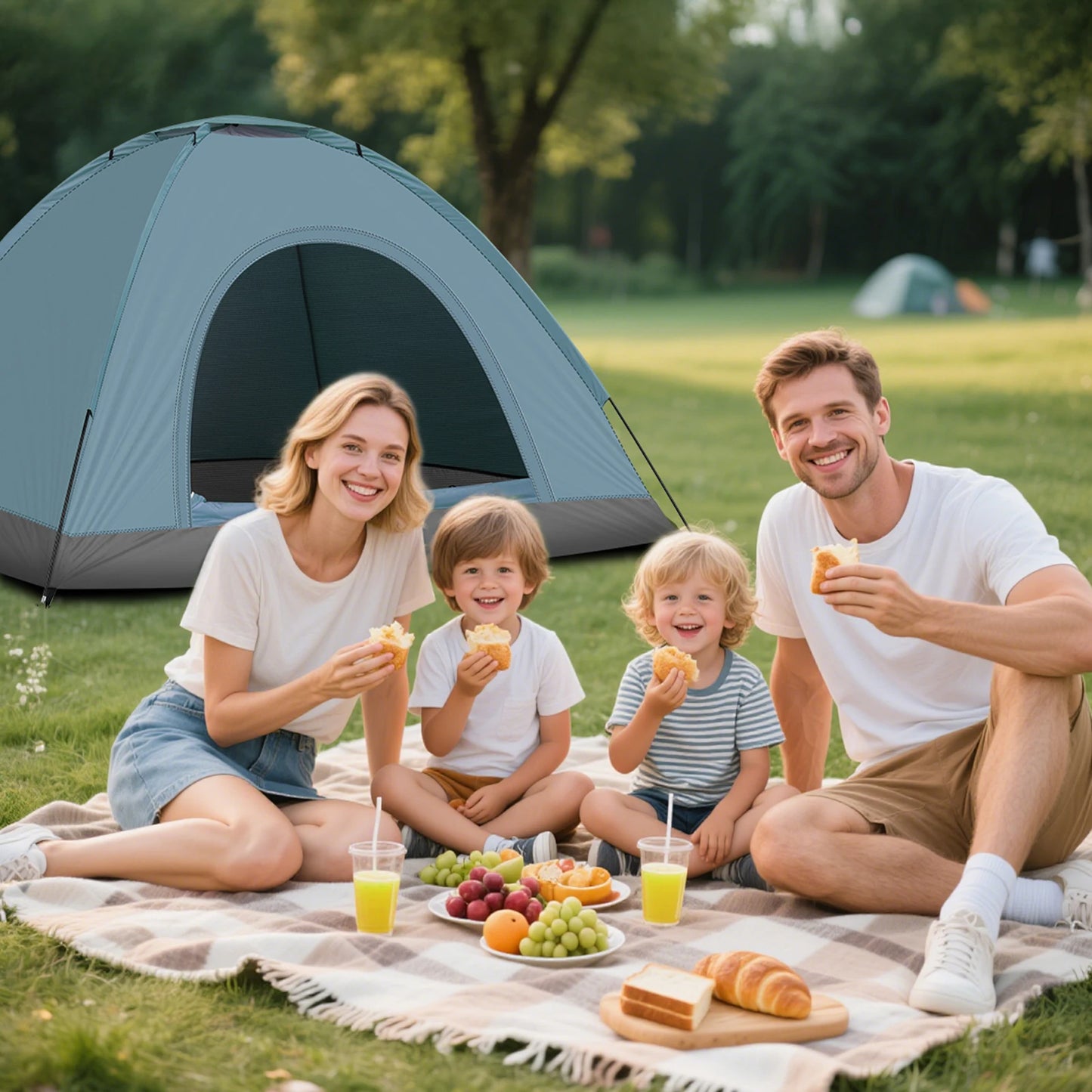 3/4 Person Camping Dome Tent Waterproof UV Proof 180T Silver Coated Polyester Fiberglass Poles Portable Carrying Bag for Outdoor