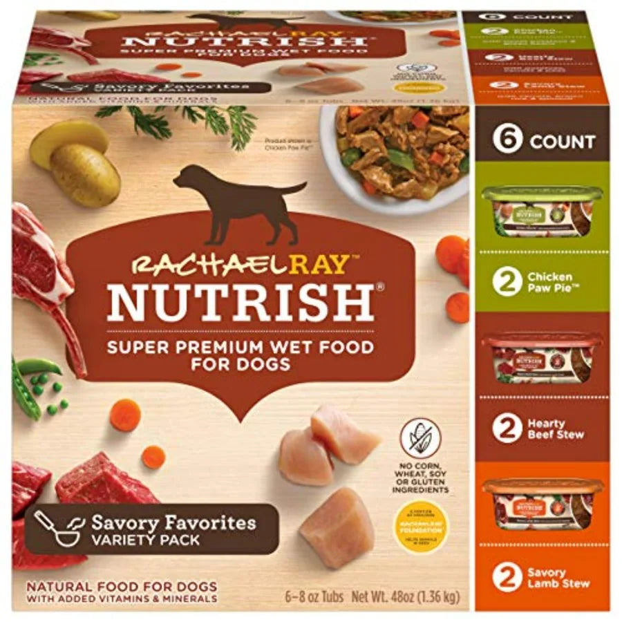 Premium Natural Wet Dog Food, Savory Favorites Variety Pack, 8 Ounce Tub Pack of 6