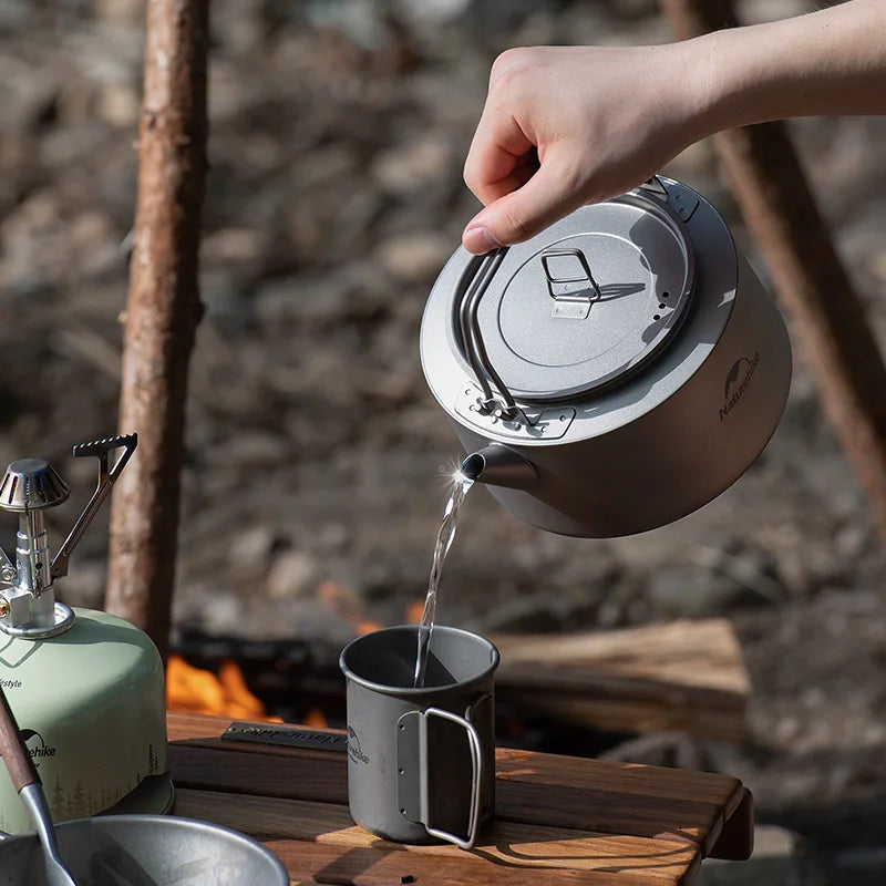 Titanium Water Kettle 0.8L Black Ultralight Cooking Kettle Camping Outdoor Boiling Water Coffee Tea
