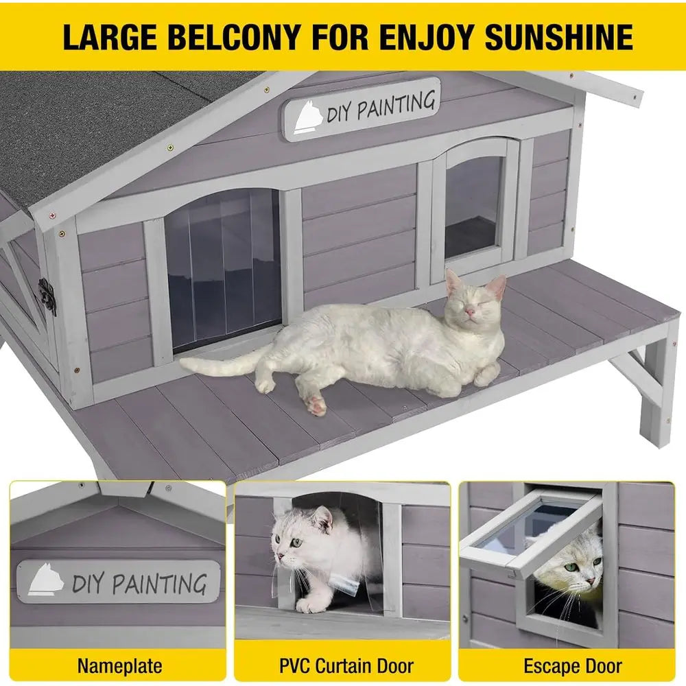 Large Wooden Outdoor Cat Shelter for All Weather Conditions