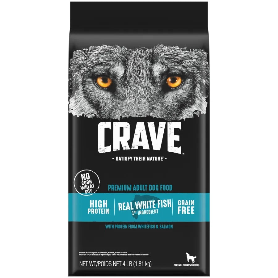 Grain Free Adult Dry Dog Food with Protein from White Fish and Salmon, 4 lb. Bag