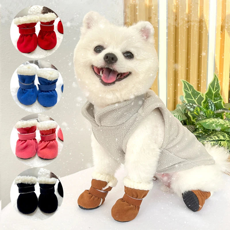 Winter Waterproof Dog Boots, 4Pcs Non-Slip Pet Shoes for Small Dogs, Outdoor Warm Puppy Socks, Dog Booties Accessories