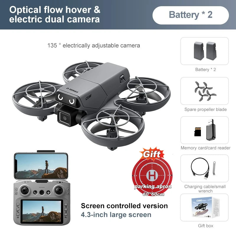 D36 Mini Drone with Screen Remote - Fully Enclosed Propellers, 4-Directional Obstacle Avoidance & LED Lights Safe Indoor Fly Toy