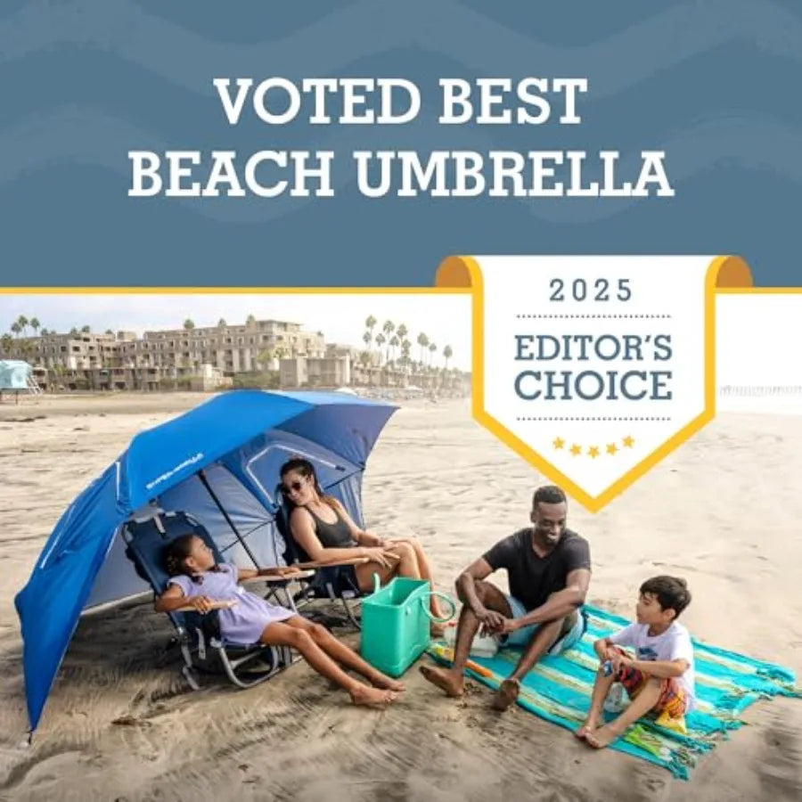 Beach Shelter Umbrella for Sun and Rain Protection, Polyester Fabric in Navy Blue, UPF 50+ UV Resistance, Wind Flaps