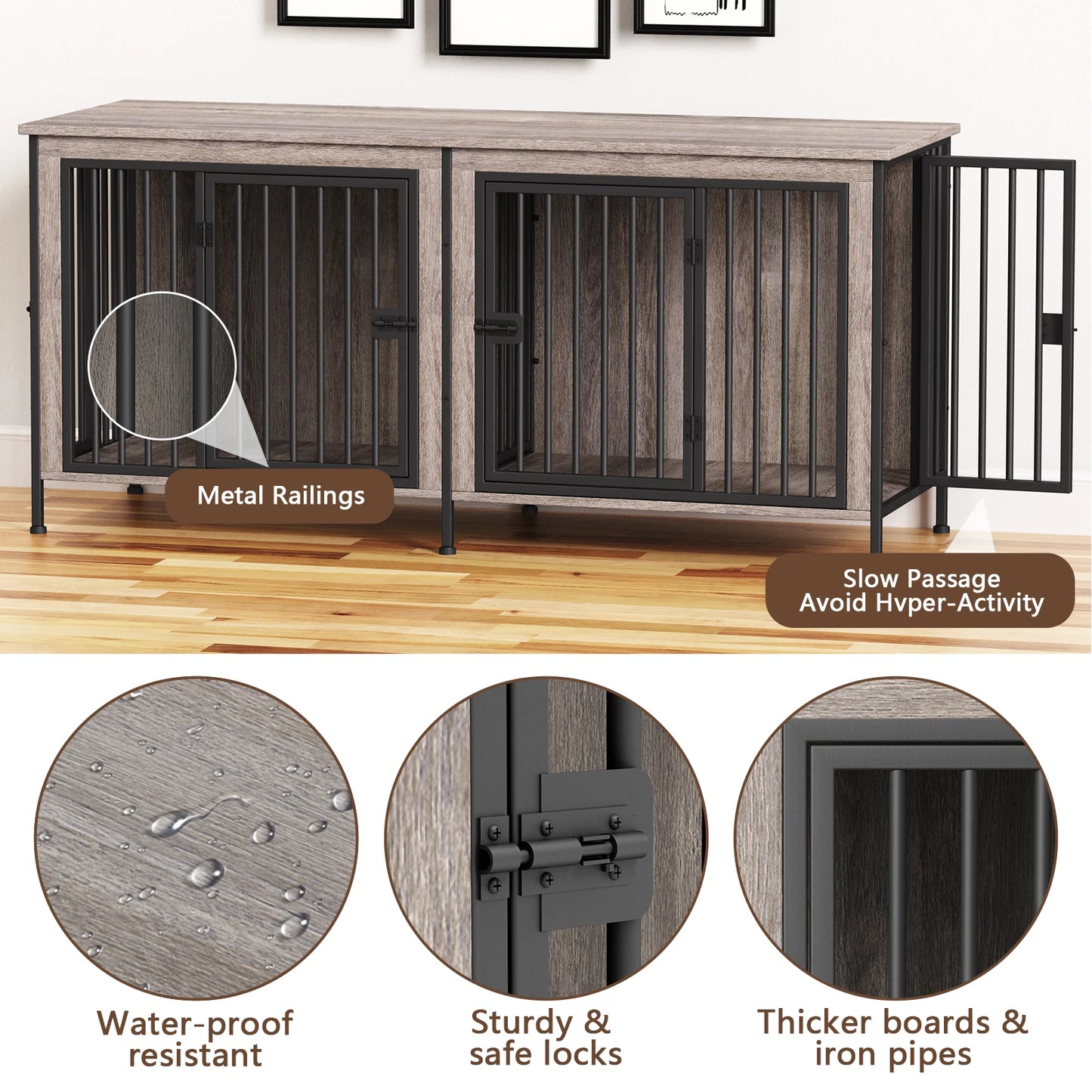 Heavy-Duty Dog Crate Furniture for 1/2 Dogs, Multi-Functional Dog Kennel Table as TV Stand/Plant Stand, for Small, Medium, Large Dog