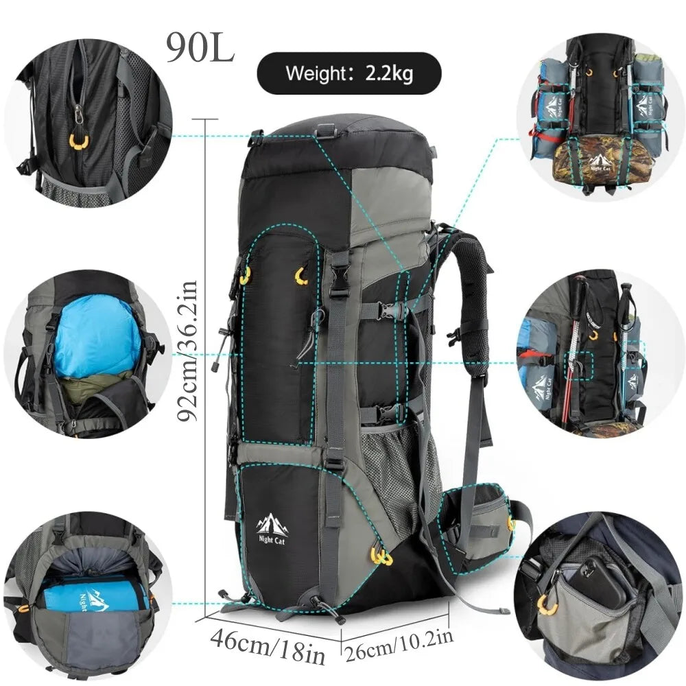 Camping Backpacks 70L 90L with Internal Frame Hiking Backpack for Men Women Waterproof Lightweight Breathable Outdoor Mountaineering Traveling