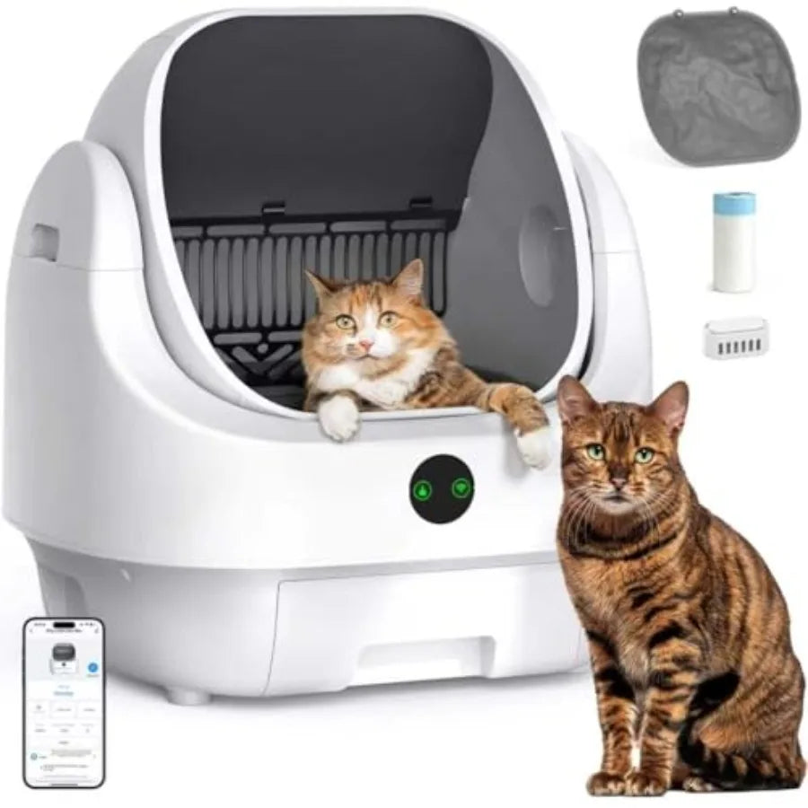 Open-Top Automatic Litter Box, Odor Control, Ready to Use, Self Cleaning Litter Box, Large Capacity with APP Control and Safety