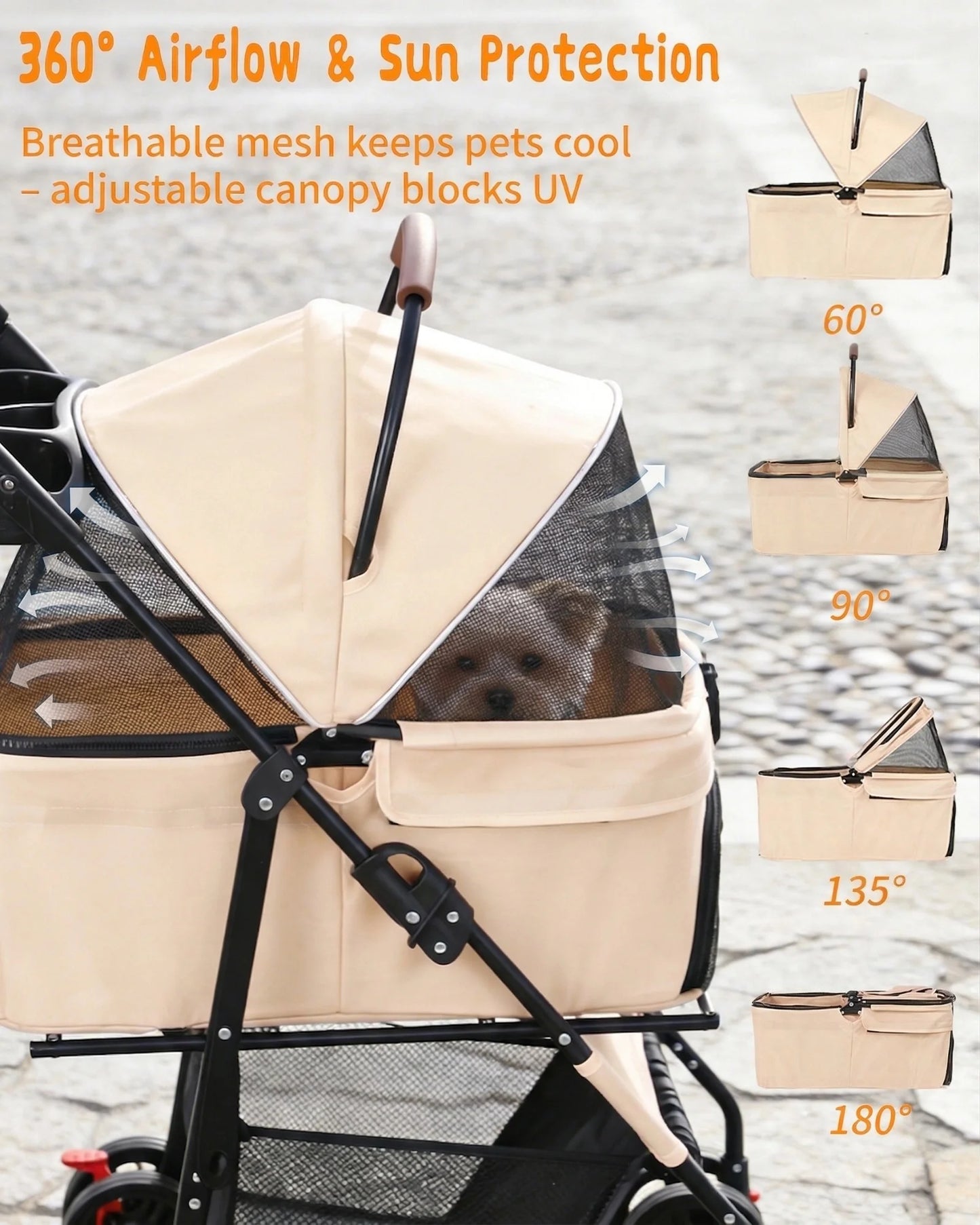 2-in-1 Pet Stroller for Small Dogs, Cats, Foldable Lightweight 4 Wheel Dog Stroller with Removable Carrier Travel Portable Pet Cart
