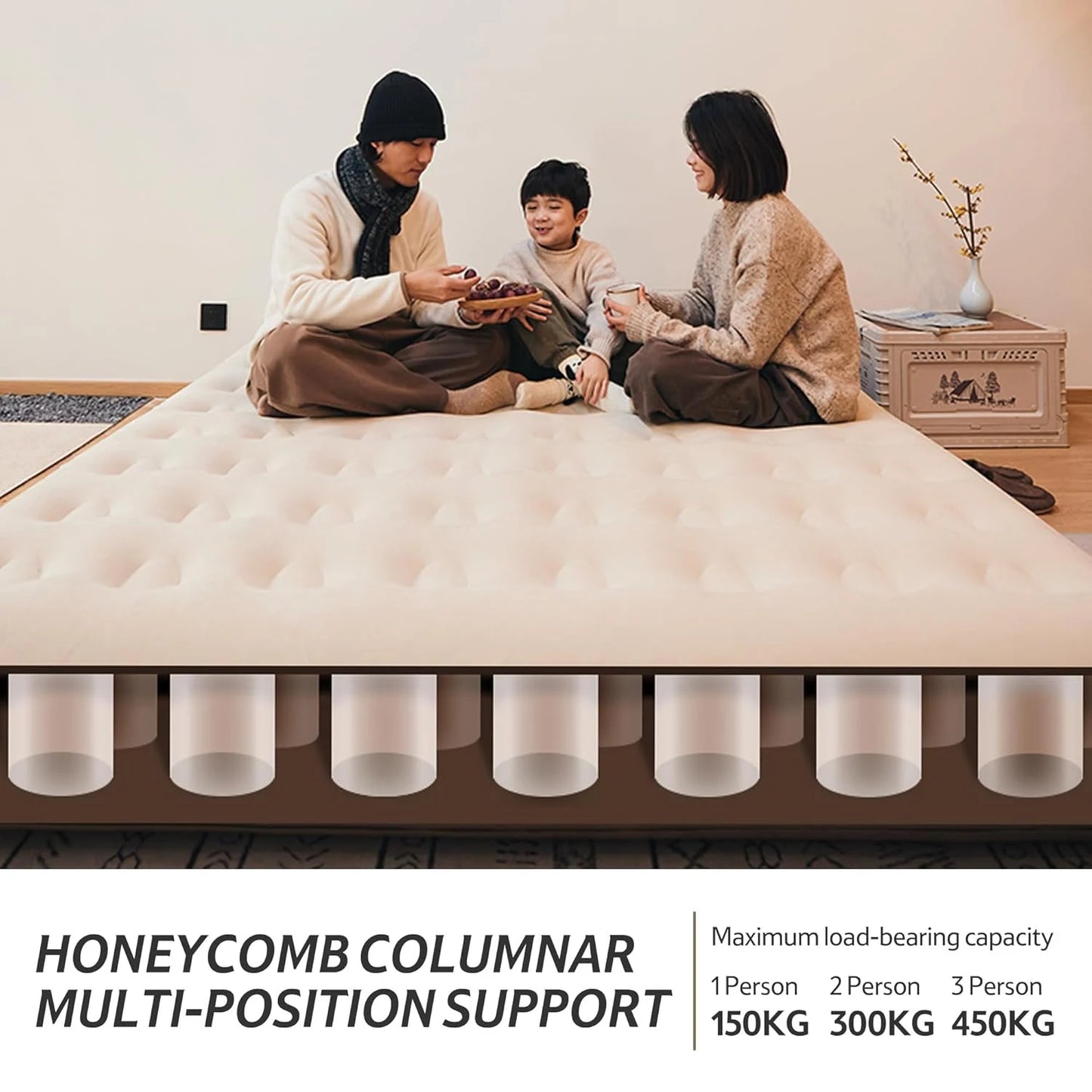 Camping Mattress 3 Person Air Bed with Built-in Pump Outdoor Travel Beach Air Mattress Sleeping Mat 25cm Thickened