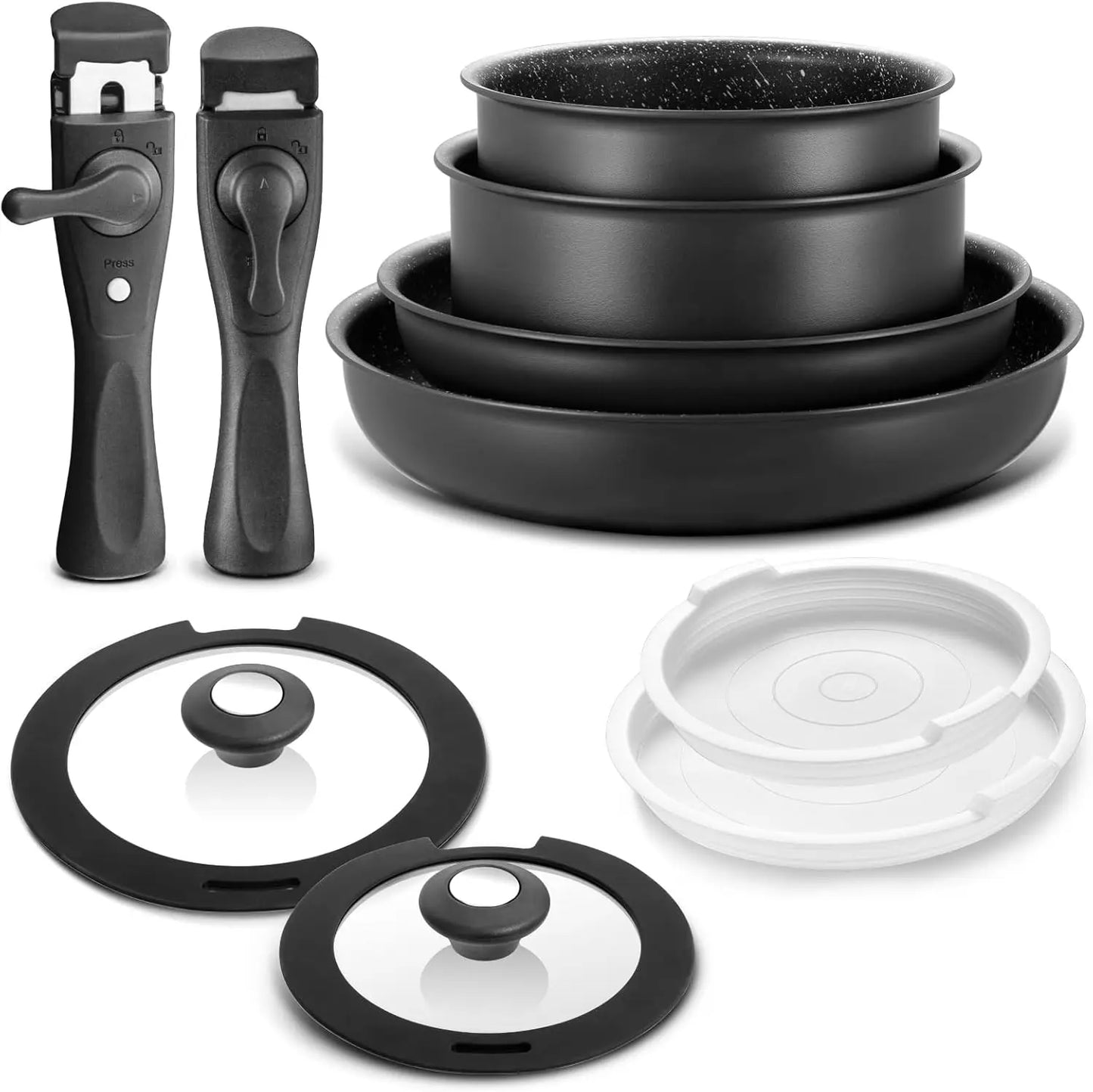 Induction Cookware Set 10 Pieces, Nonstick Pots and Pans Set with Removable Handles, for All Hobs, Stackable Design, Dishwasher-Safe