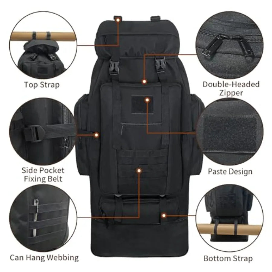 Hiking Backpack, 100L Large Camping Backpack, Expandable Waterproof MOLLE Rucksack, Outdoor Sport Travel Daypack Military Tactical