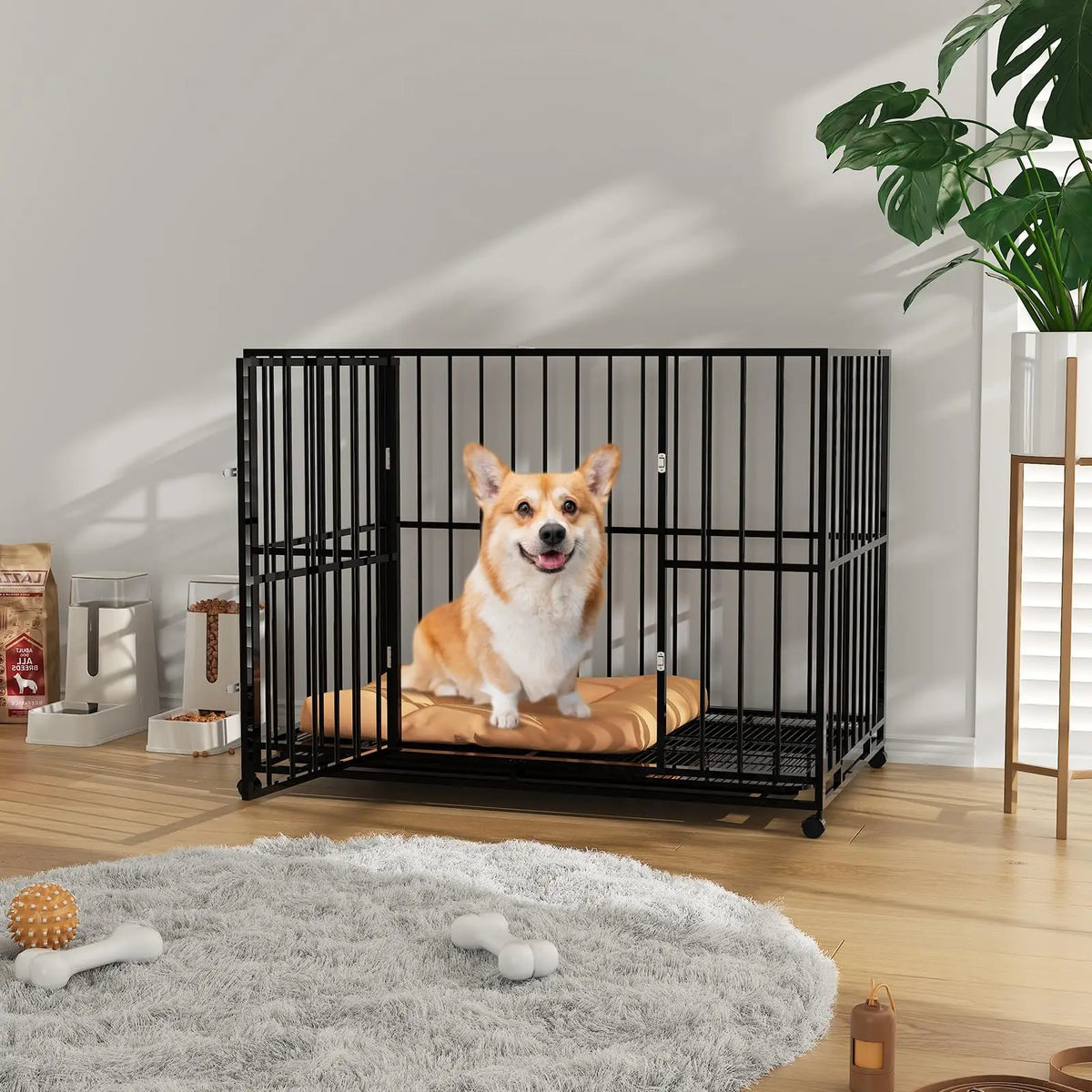 36 Inch Heavy-Duty Stainless Steel Dog Crate Escape-Proof Stackable Indoor Kennel with Double Locking Doors, Removable Tray, Openable Top and Lockable Wheels for Small Dogs