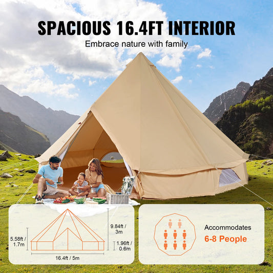 Canvas Bell Tent 4 Seasons 5m Yurt Tent Canvas Tent for Camping with Stove Breathable Tent Holds up to 8 People