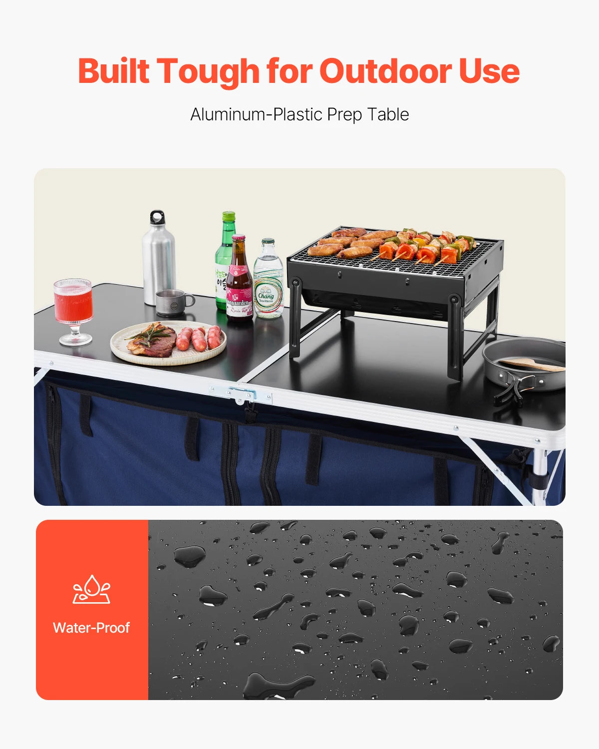 Camping Kitchen Table Folding Outdoor Cooking Table Aluminum Lightweight Portable Cook Station Foldable Camp Table