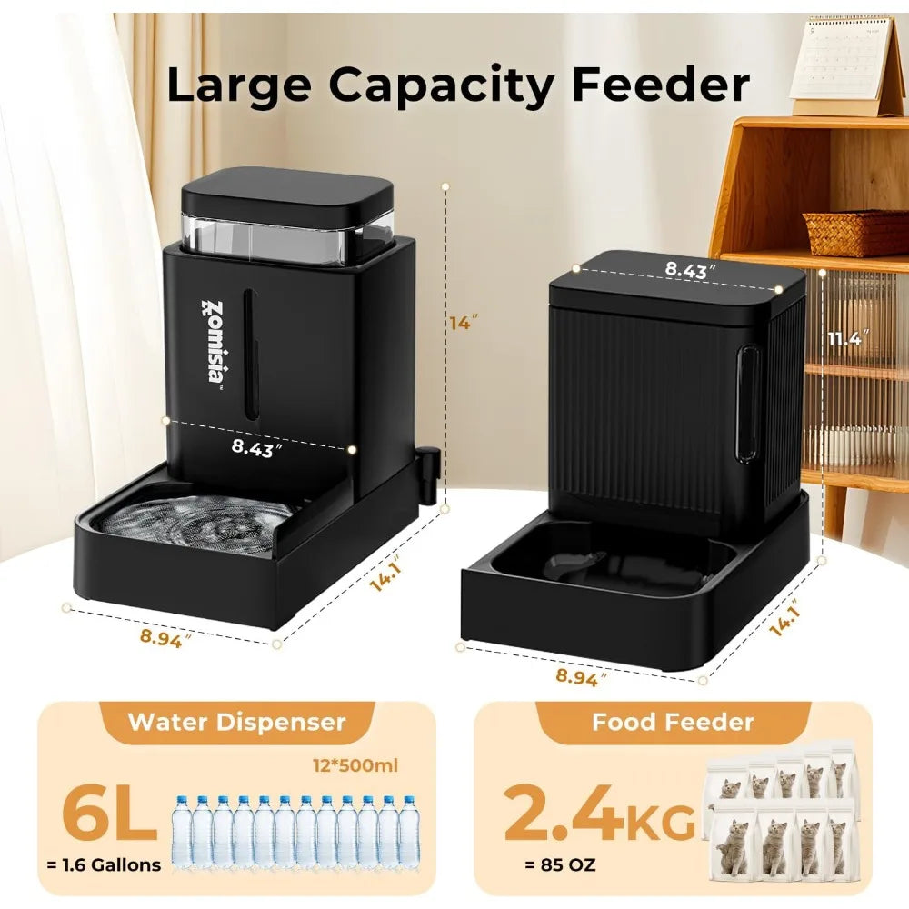 2-in-1 Gravity Dog Feeder & Water Dispenser, 180° Rotatable, Large Capacity 1.6 Gal x2, Self Feeding for Small Dogs & Puppies, Black
