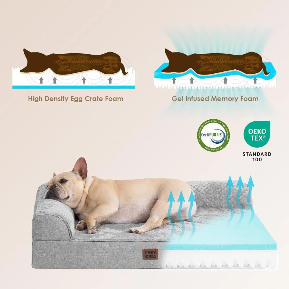 Orthopedic Memory Foam Dog Bed Large, Washable Cover, Waterproof, Nonskid Bottom, 36x27x6, Grey