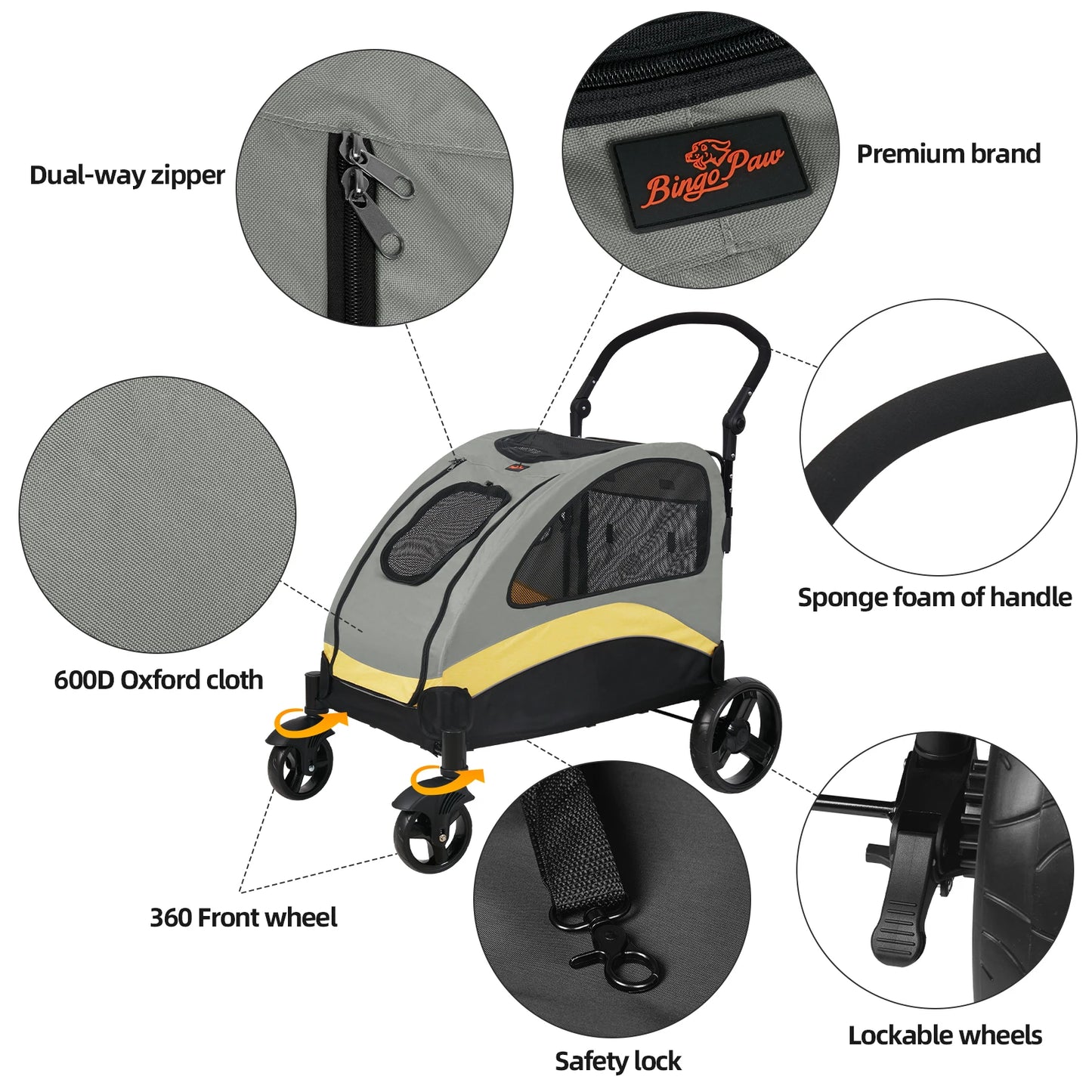 M-XL Dog Stroller Ultra-large 4 Wheels Pet Jogger Wagon Foldable Cart Travel Trolley Outdoor Animal Carrier Load Up To 55 kg