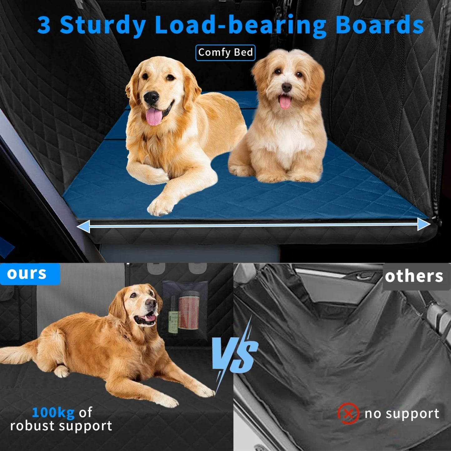 Large Dog Car Seat Cover Back Seat Extender Backseat Protection for Cars with Pockets Hard Bottom Waterproof Scratch-Proof Dog Hammock
