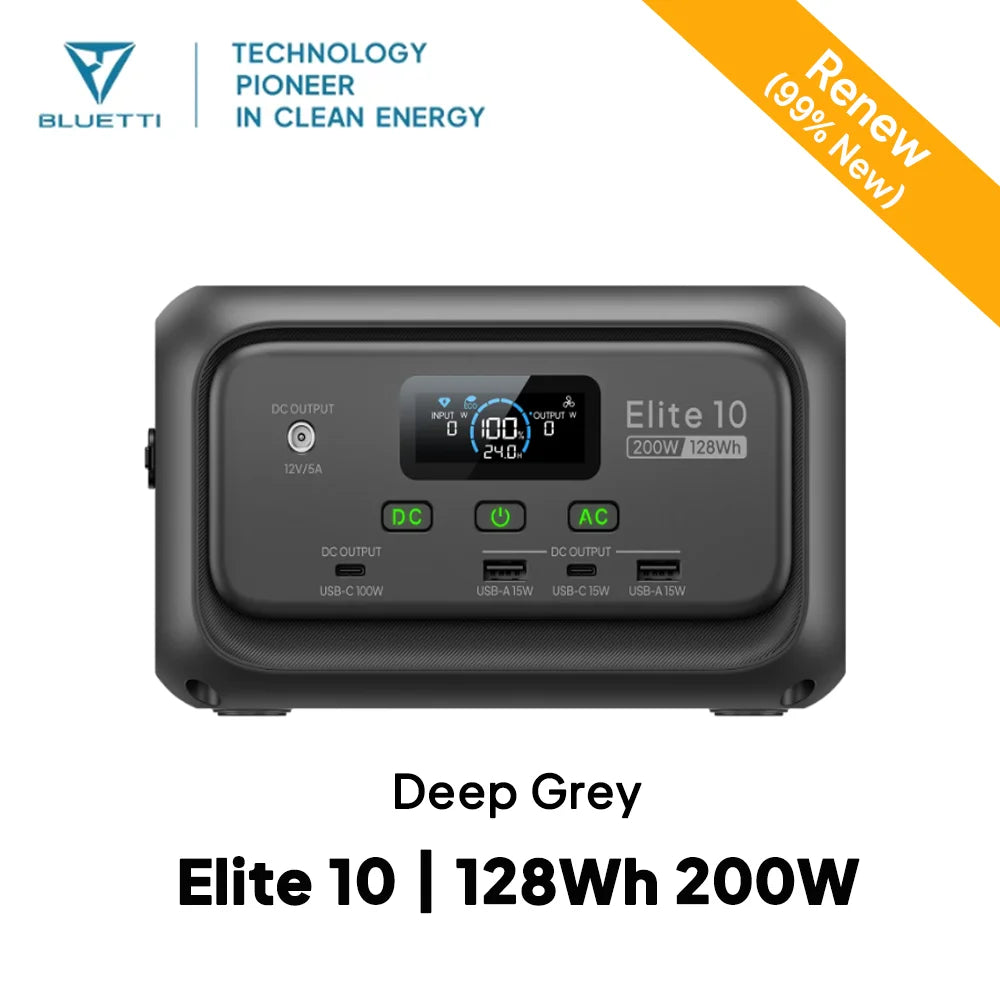 【Renew】Elite 10 128Wh 200W Mini Power Station LiFePO4 100W USB C Fast Charge Portable Solar Generator for Camping Travel