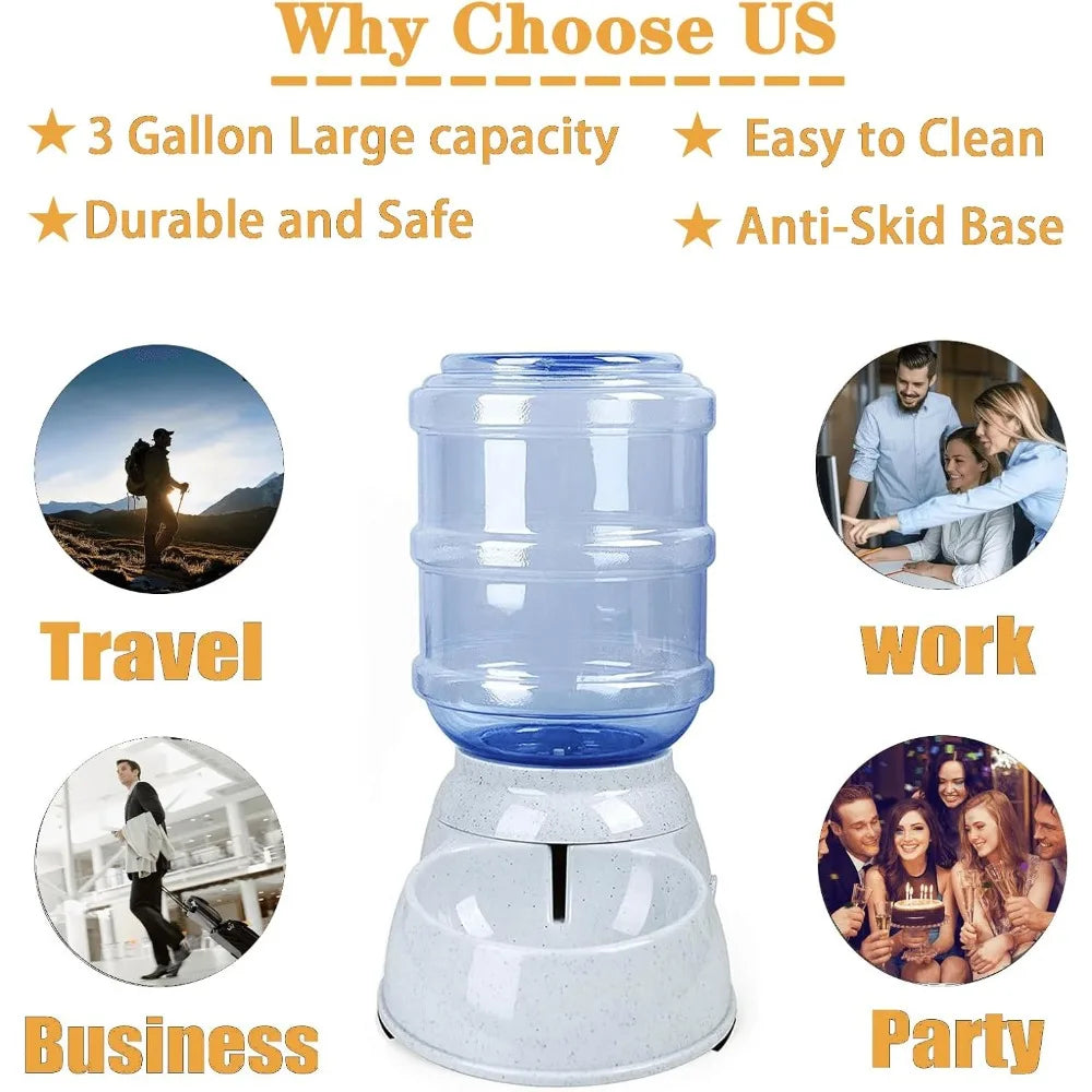 3 Gallon Gravity Dog Water Dispenser, 11L Automatic Pet Waterer for Dogs & Cats, Large Capacity Water Feeder