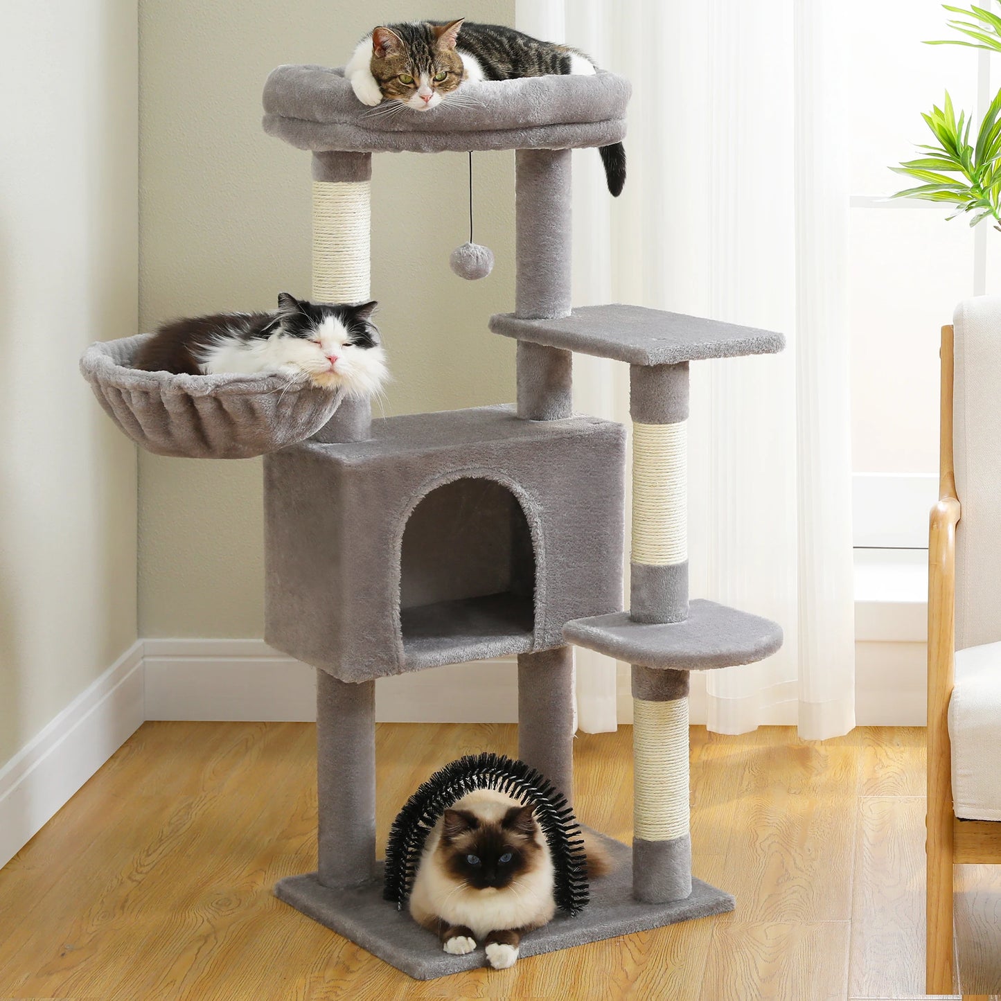 Multi-Level Cat Tree Tower with Sisal Scratching Posts, and Pad Soft Top Perch, Large Cat Condo for Indoor Cat Scratchers, Cat Toys