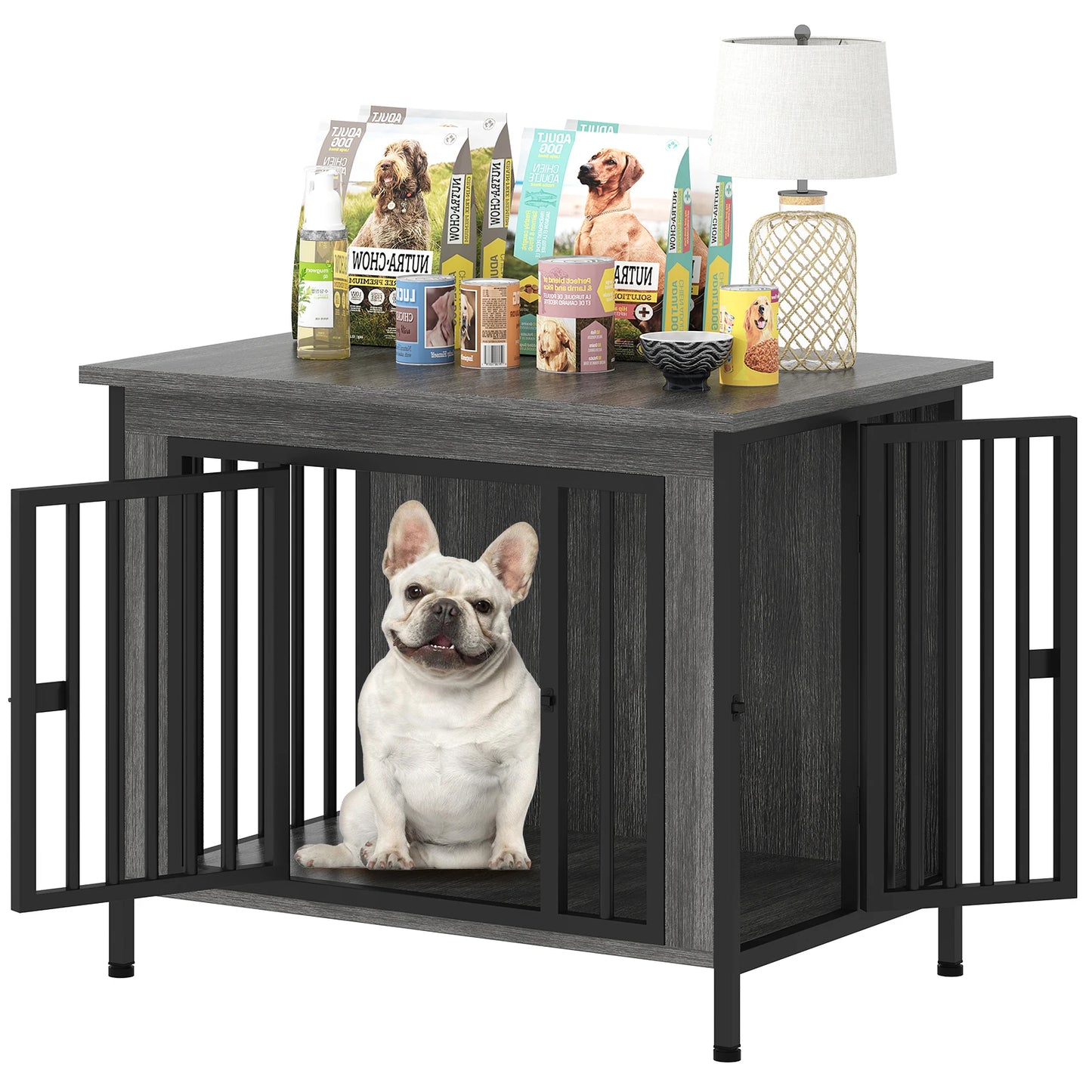 Heavy-Duty Dog Crate Furniture for 1/2 Dogs, Multi-Functional Dog Kennel Table as TV Stand/Plant Stand, for Small, Medium, Large Dog