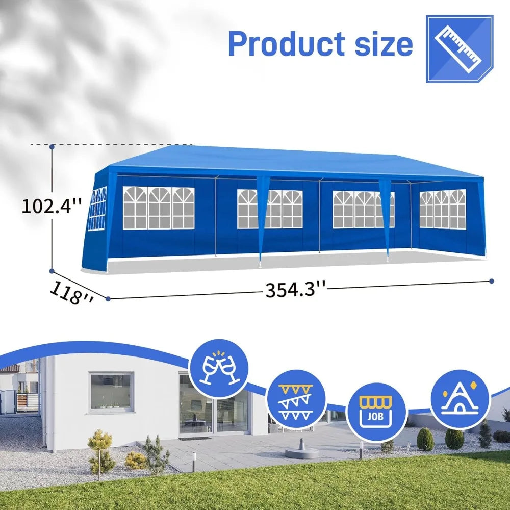 10 * 30 FT Party Tent with 8 Removable Sidewalls and 2 Doors, Outdoor Gazebo Wedding Patio Camping Carport Canopy Shade Canopy