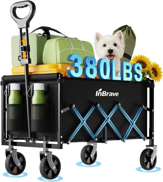 Collapsible Wagon Cart Foldable Beach Wagon with All-Terrain Wheels - 380 LBS Heavy Duty Grocery Cart