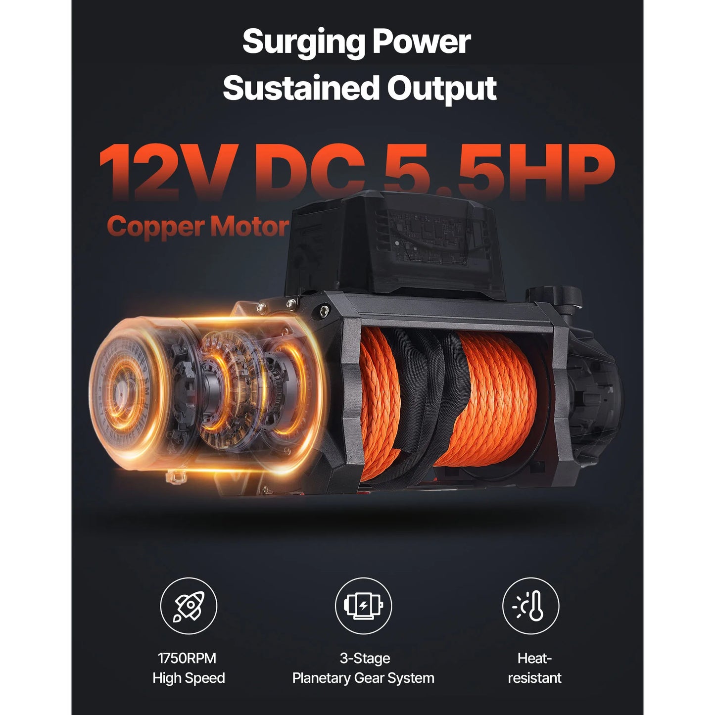 10000/12000/13500 lbs Electric Winch 12V DC Truck Car Winch with 90 ft Synthetic Rope for Towing Off-Road SUV Jeep
