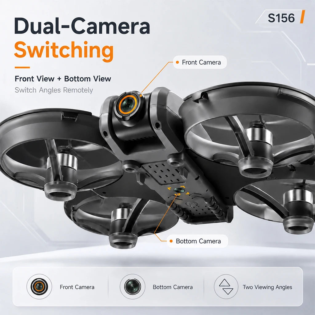 S156 RC Drone 8K Dual Camera Quadcopter with 5.9-Inch Screen Remote Brushless Motor Optical Flow Hovering 360° Protection WiFi FPV Remote Control Aircraft with Storage Bag 1 Battery