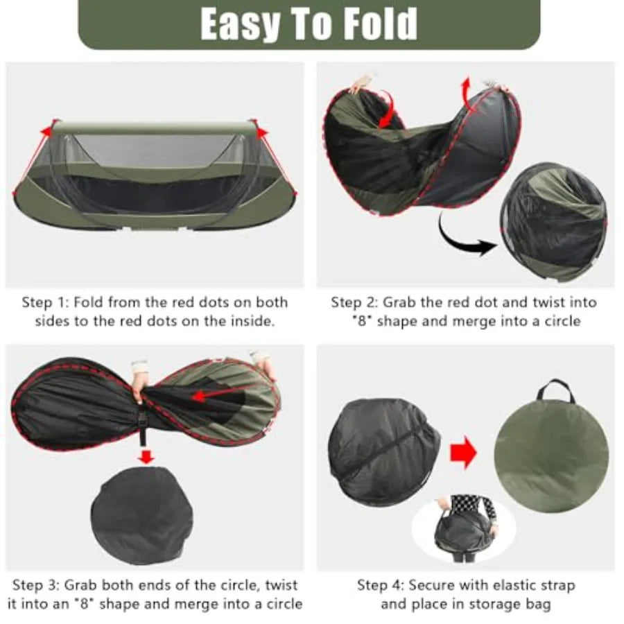 Pop-Up Mosquito Tent for Camping 1 Person Bug Net Cot Tent 3s Automatic Setup Screen Net for Adults and Fits with Camping Cot
