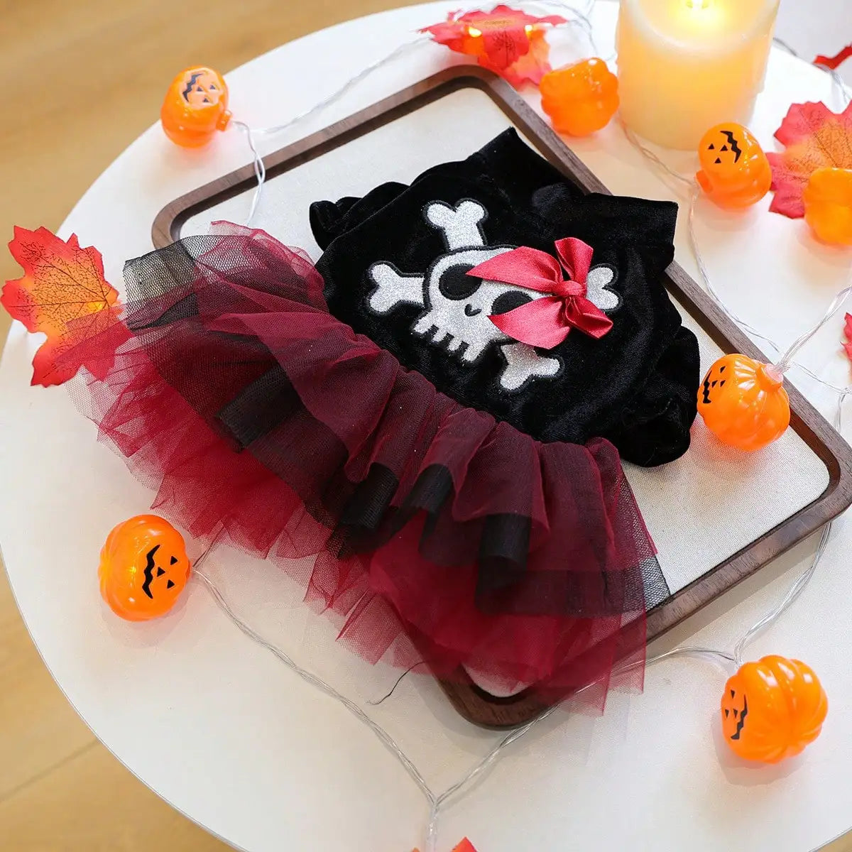 Pet Halloween Dress Bow Skull Pattern Puppy Girl Tulle Dress Pet Pirate Costume For Small Dogs And Cats