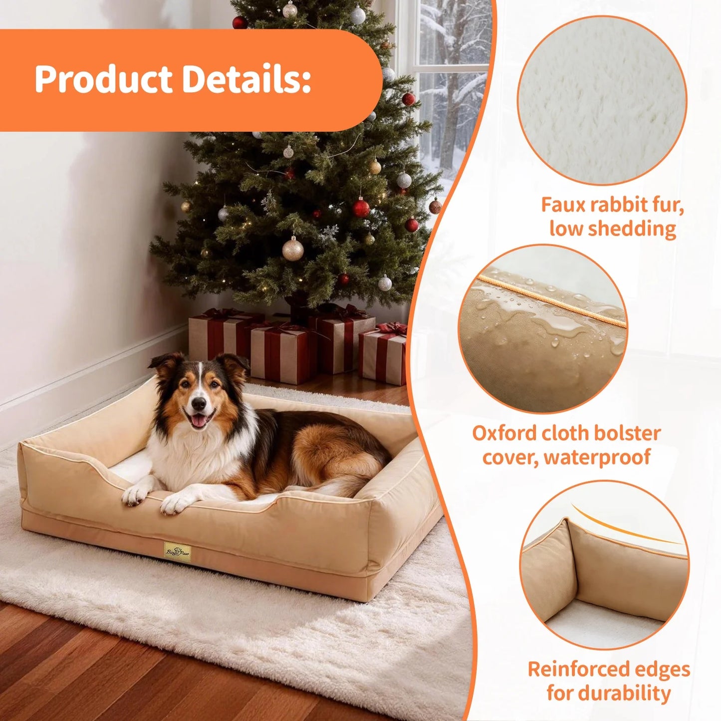 M/L/XL/2XL/3XL Orthopedic Dog Beds Oxford Bolster Foam Base Pet Dogs Couch Sofa Lounger Bed Waterproof Lining Removable Cover