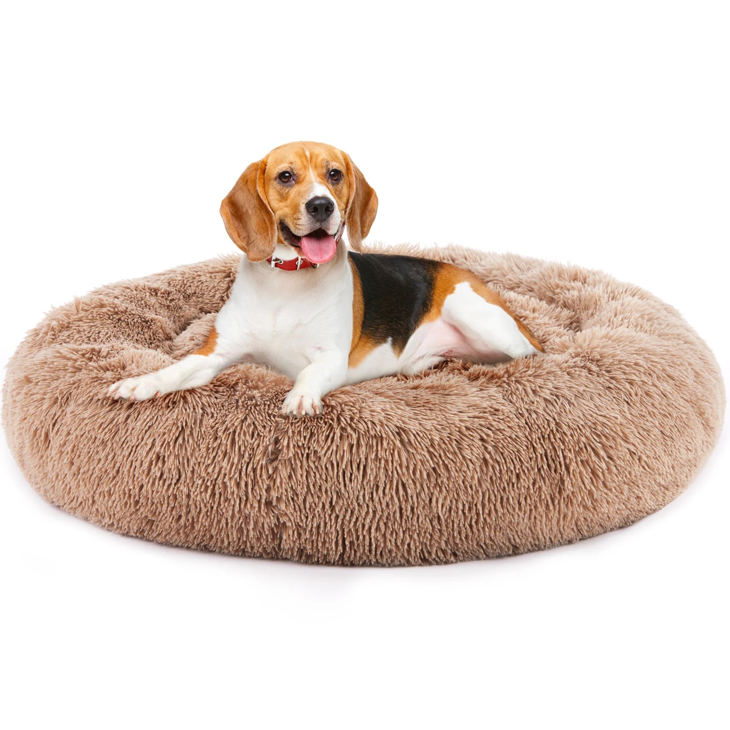 Calming Dog Bed for Medium to Large Dogs Washable Large Pet Bed Anti-Slip Round Fluffy Plush Faux Fur Dog Bed