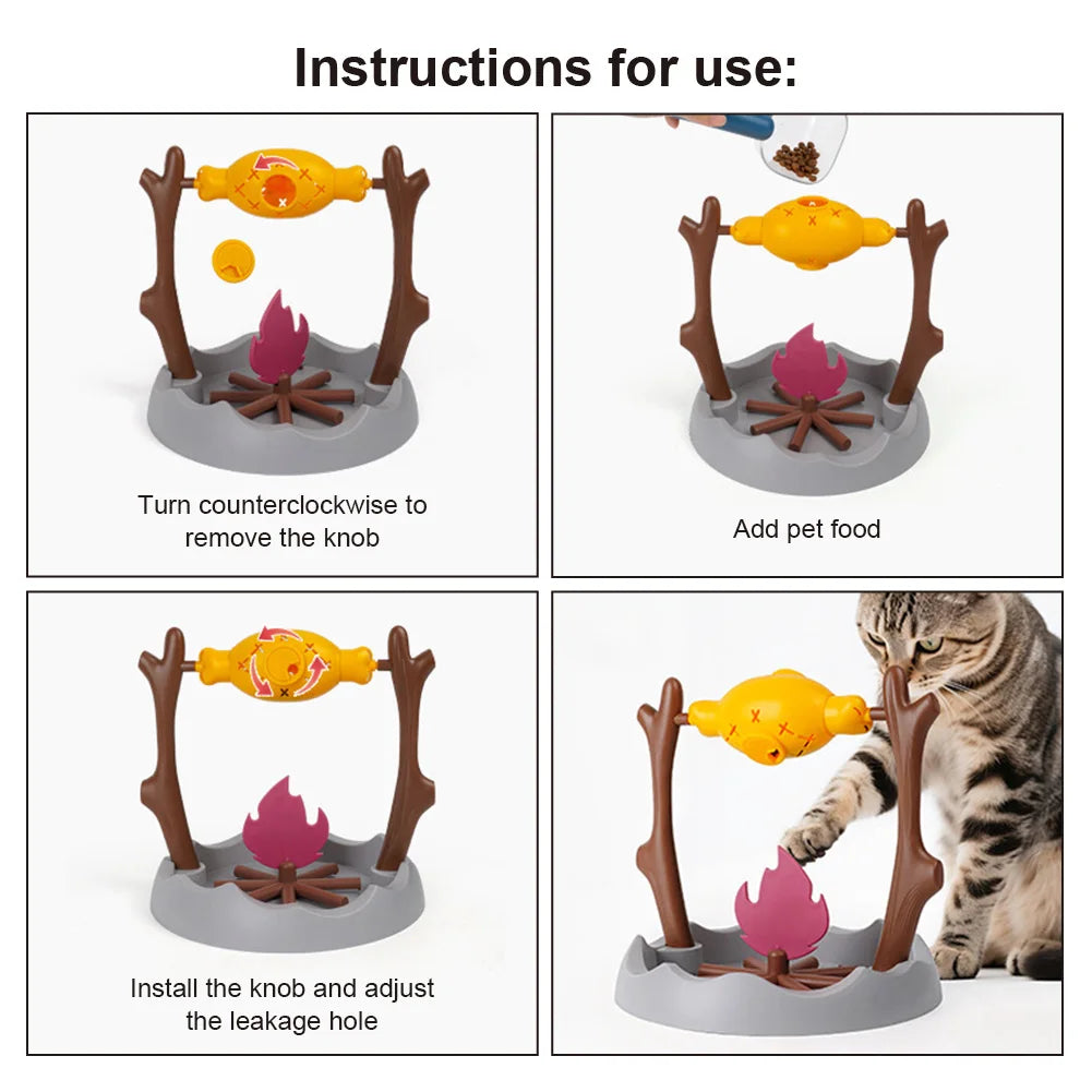 Cats Treat-Dispensing Slow Feeder 360° Rotating Pets Dry Food Dispenser Cats Slow Feeding Snack Bowl for Cat Dog Pet