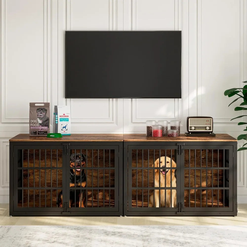 48" Heavy Duty Wooden Dog Crate Furniture for Extra Large Dogs, XXL Kennel with Side Door, Pet End Table, Black & Brown