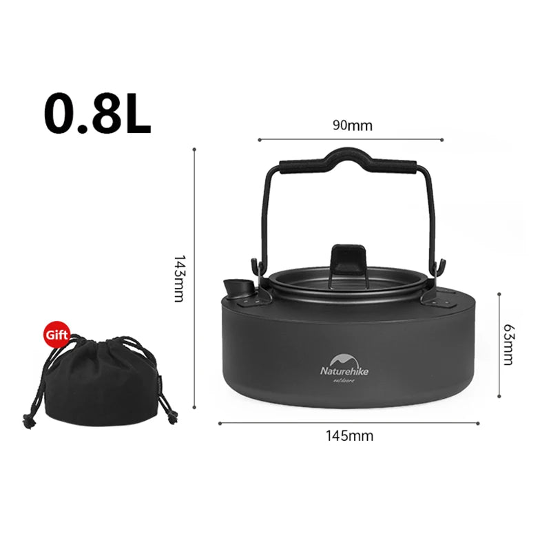 Titanium Water Kettle 0.8L Black Ultralight Cooking Kettle Camping Outdoor Boiling Water Coffee Tea