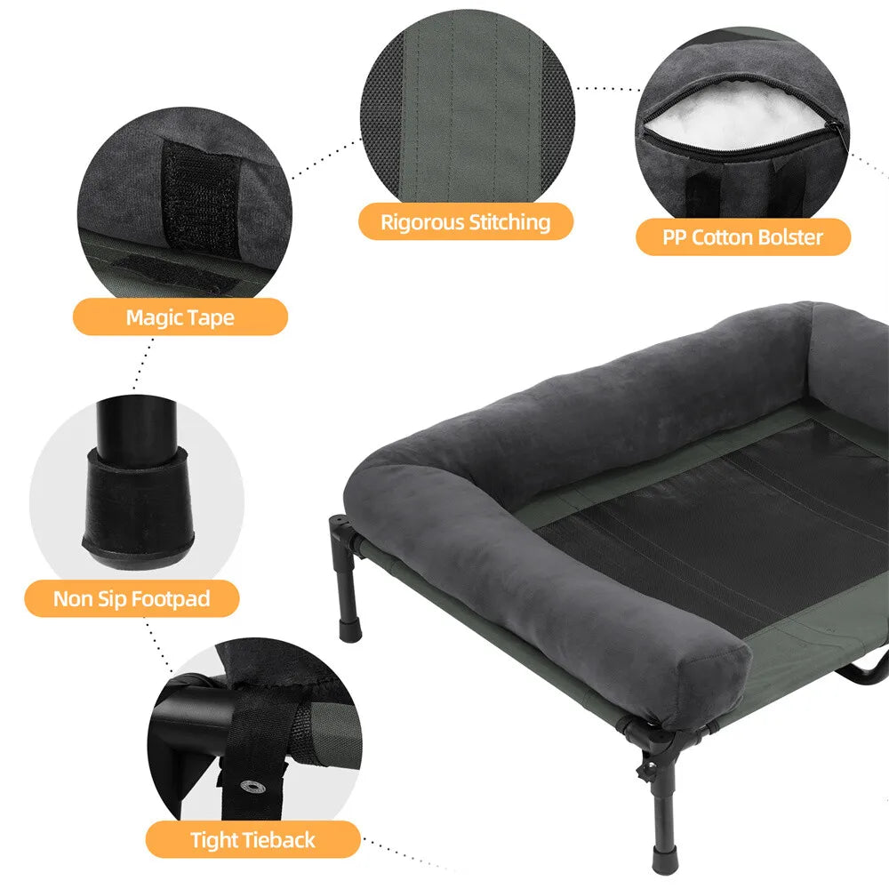 XXL, XL Large Dog Bed Outdoor Raised Dog Bed with Cooling Breathable Mat and Soft Plush Mat Pet Puppy Camping Cot for Home Garden